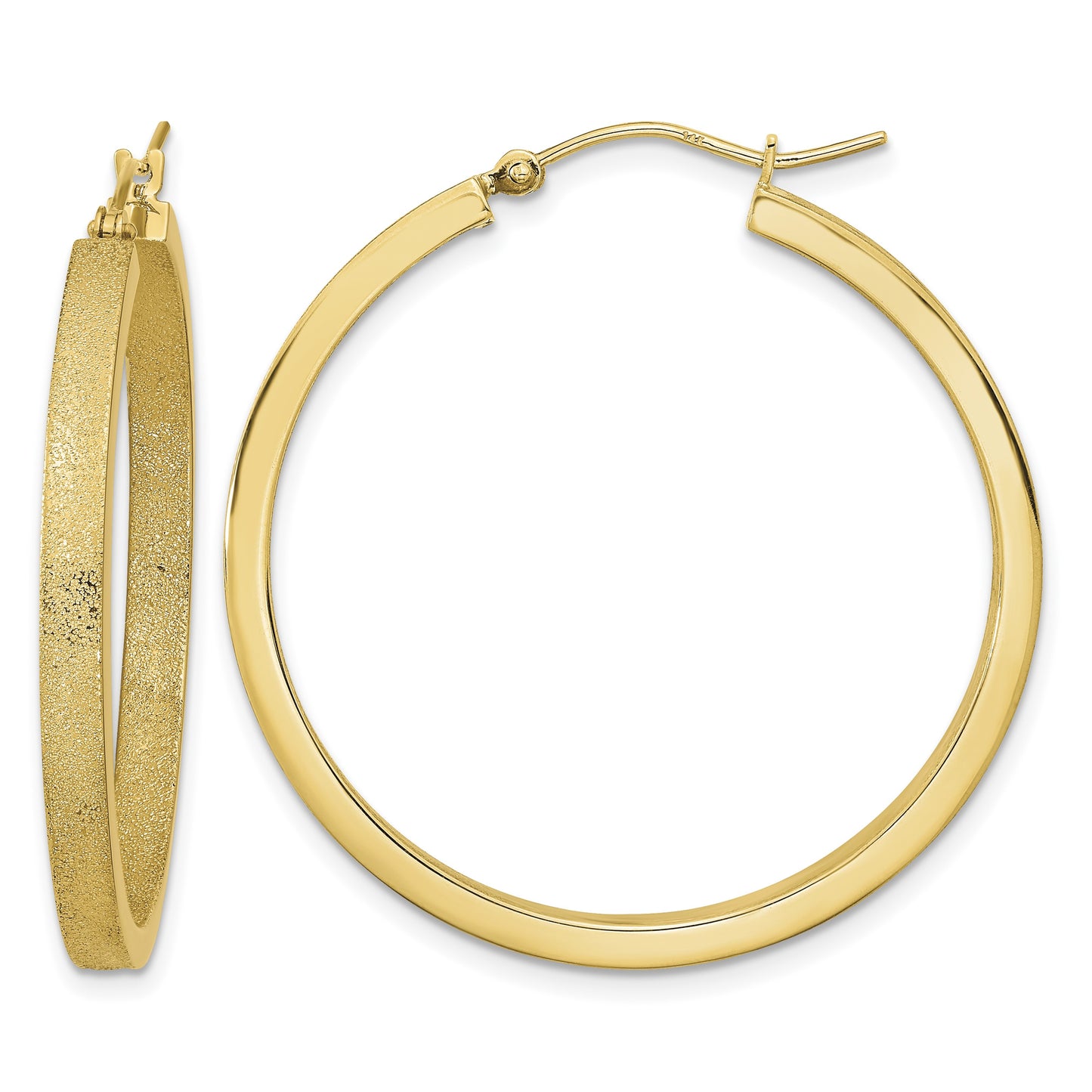 14K Polished and Brushed Hoop Earrings