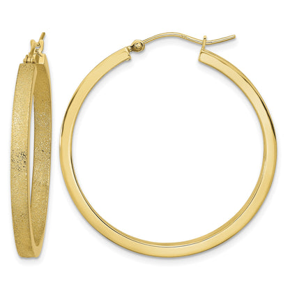 14K Polished and Brushed Hoop Earrings