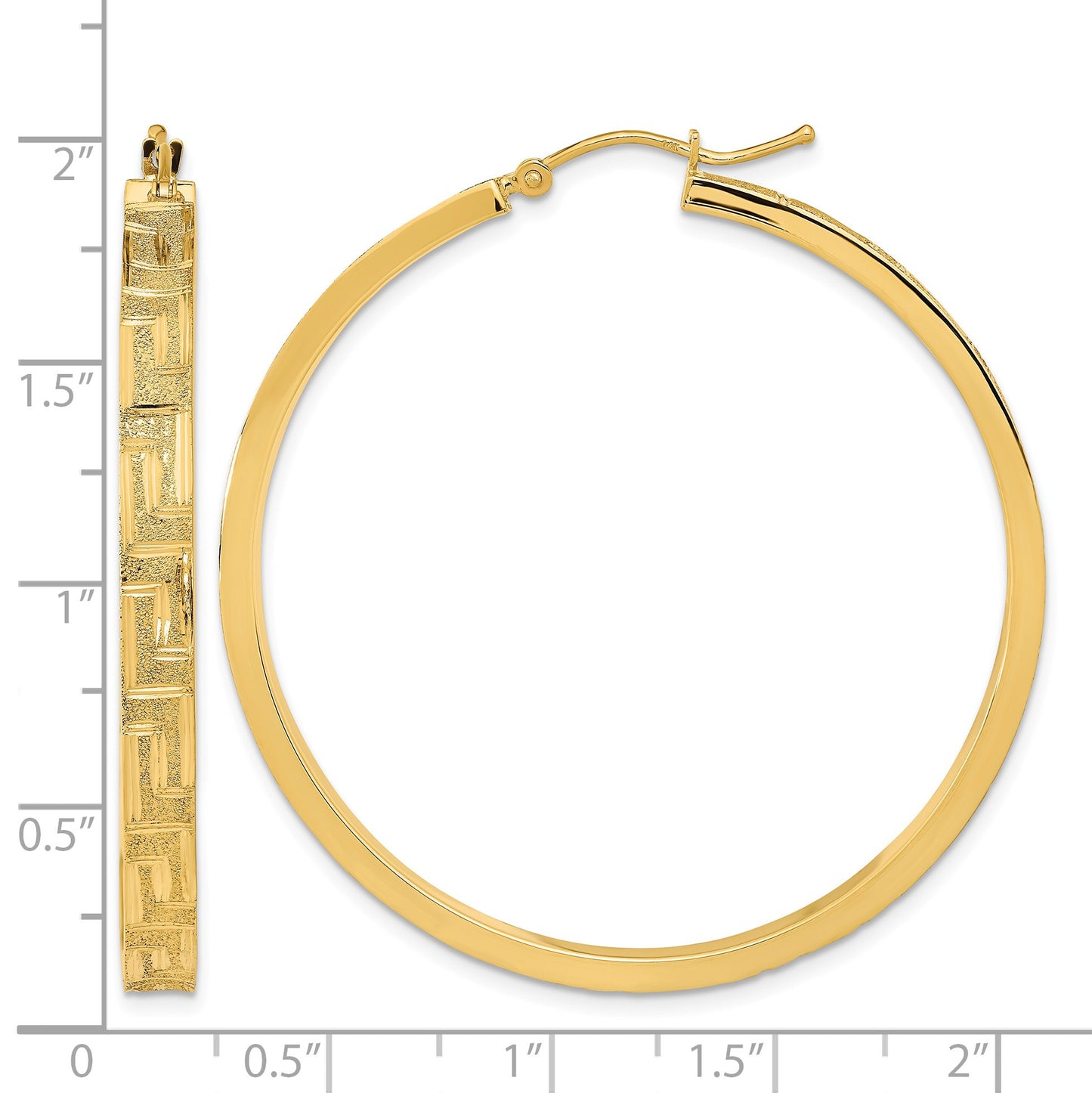 14K Polished and Satin Greek Pattern Hoop Earrings