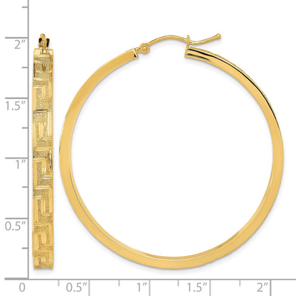 14K Polished and Satin Greek Pattern Hoop Earrings