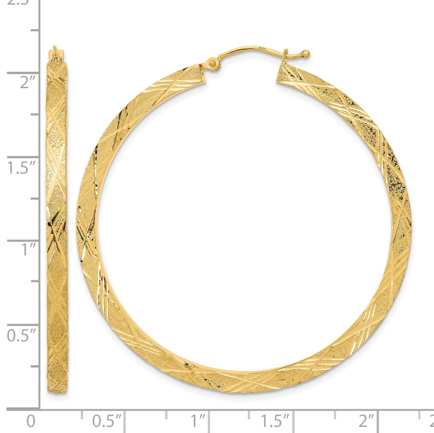 14K Polished and Textured Hoop Earrings