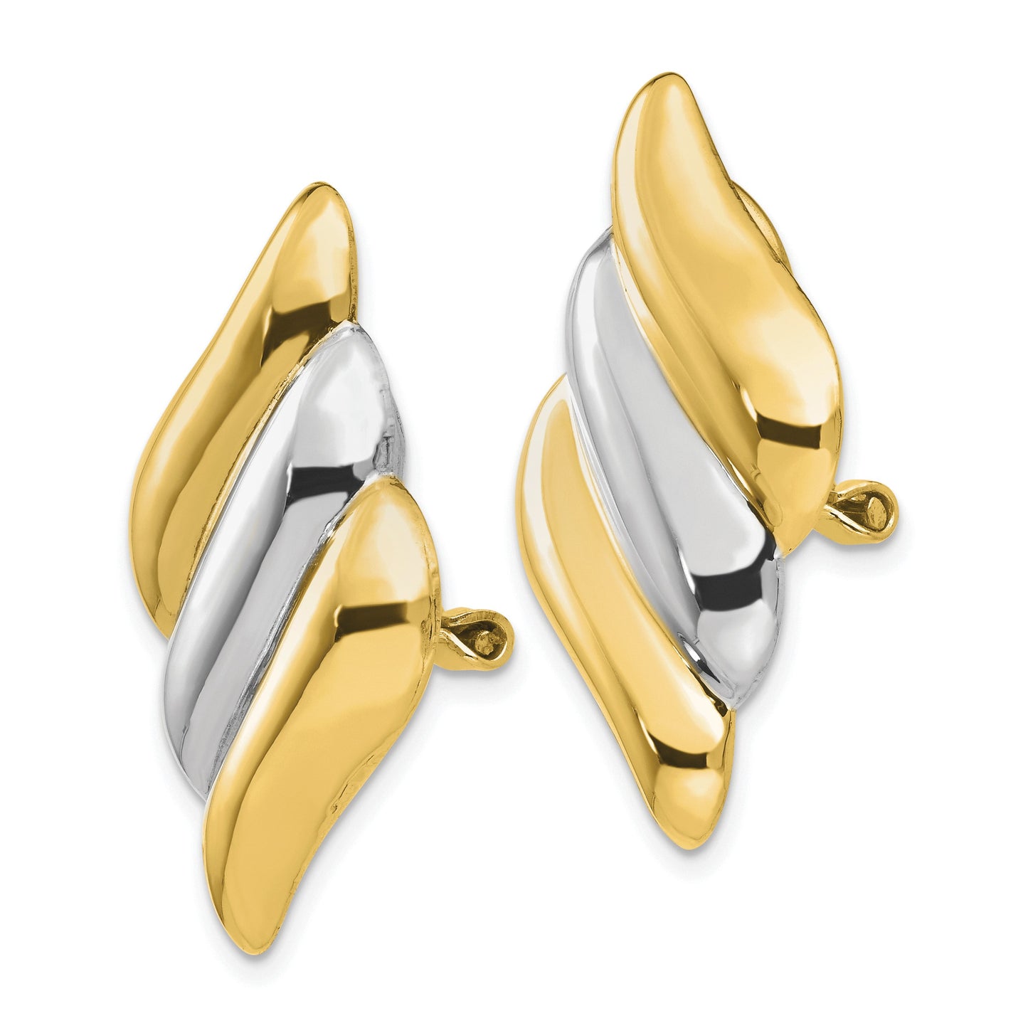 14k and White Rhodium Diagonal Ribbed Omega Back Non-pierced Earrings