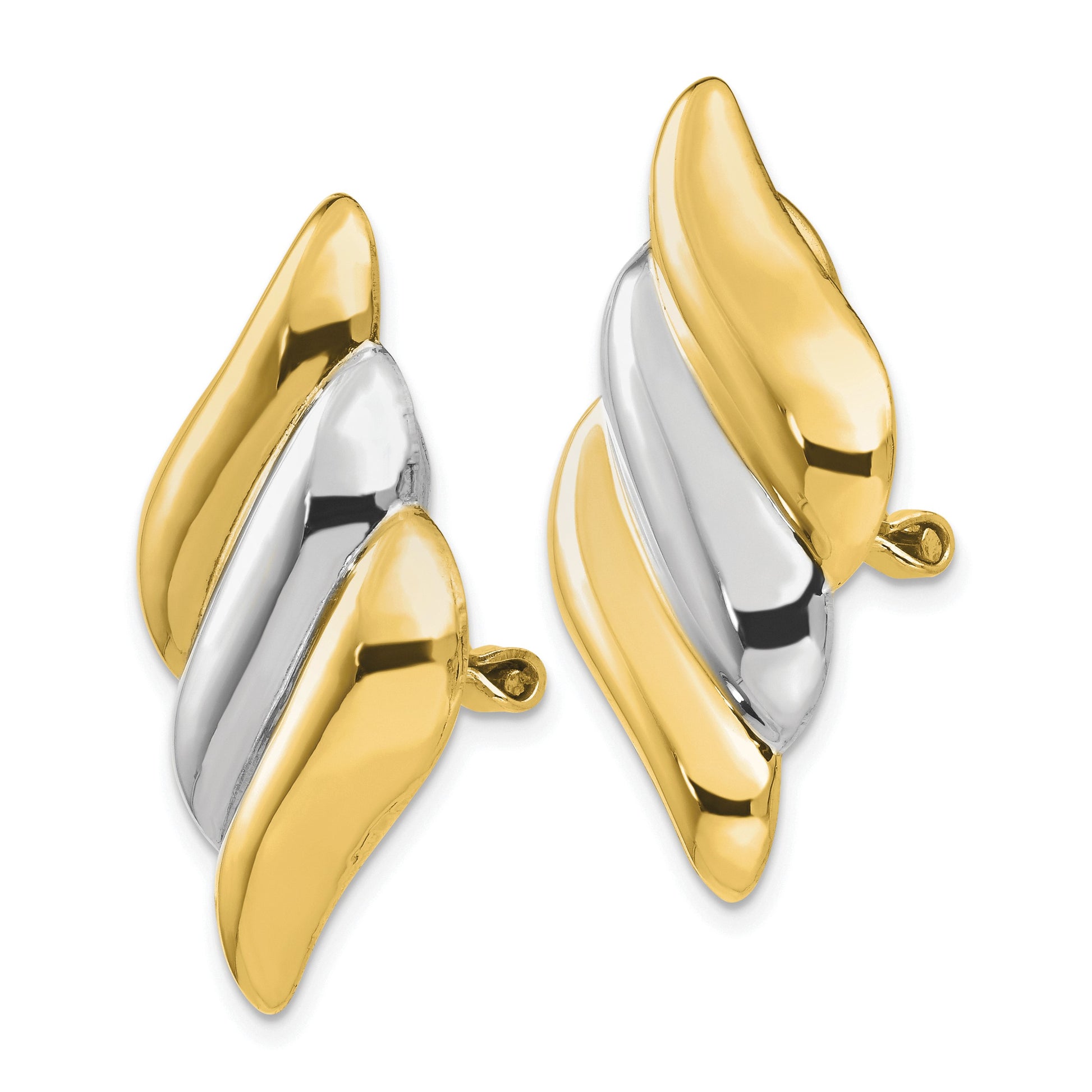 14k and White Rhodium Diagonal Ribbed Omega Back Non-pierced Earrings