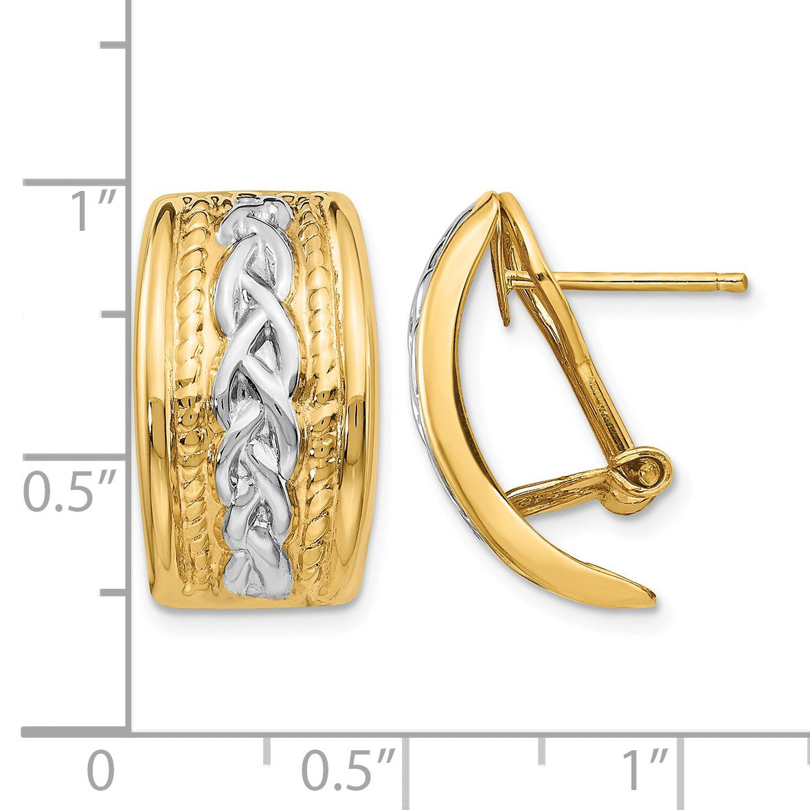 14k and White Rhodium 11.5x20mm Polished Braided Omega Back Post Earrings
