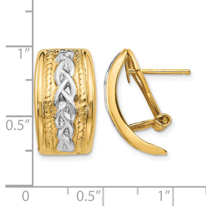 14k and White Rhodium 11.5x20mm Polished Braided Omega Back Post Earrings