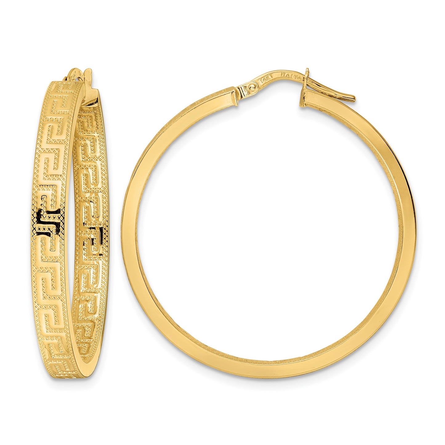 14K Greek Key Hoop Earrings