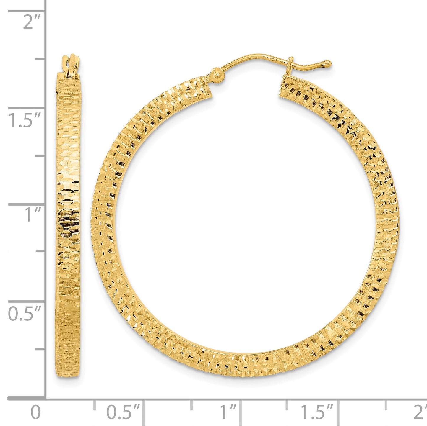 14K Polished & Hammered Hoop Earrings