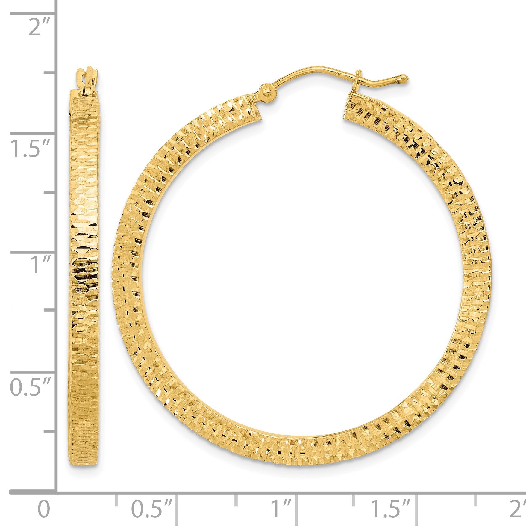14K Polished & Hammered Hoop Earrings