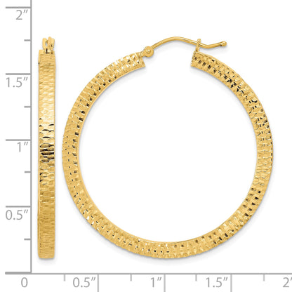 14K Polished & Hammered Hoop Earrings