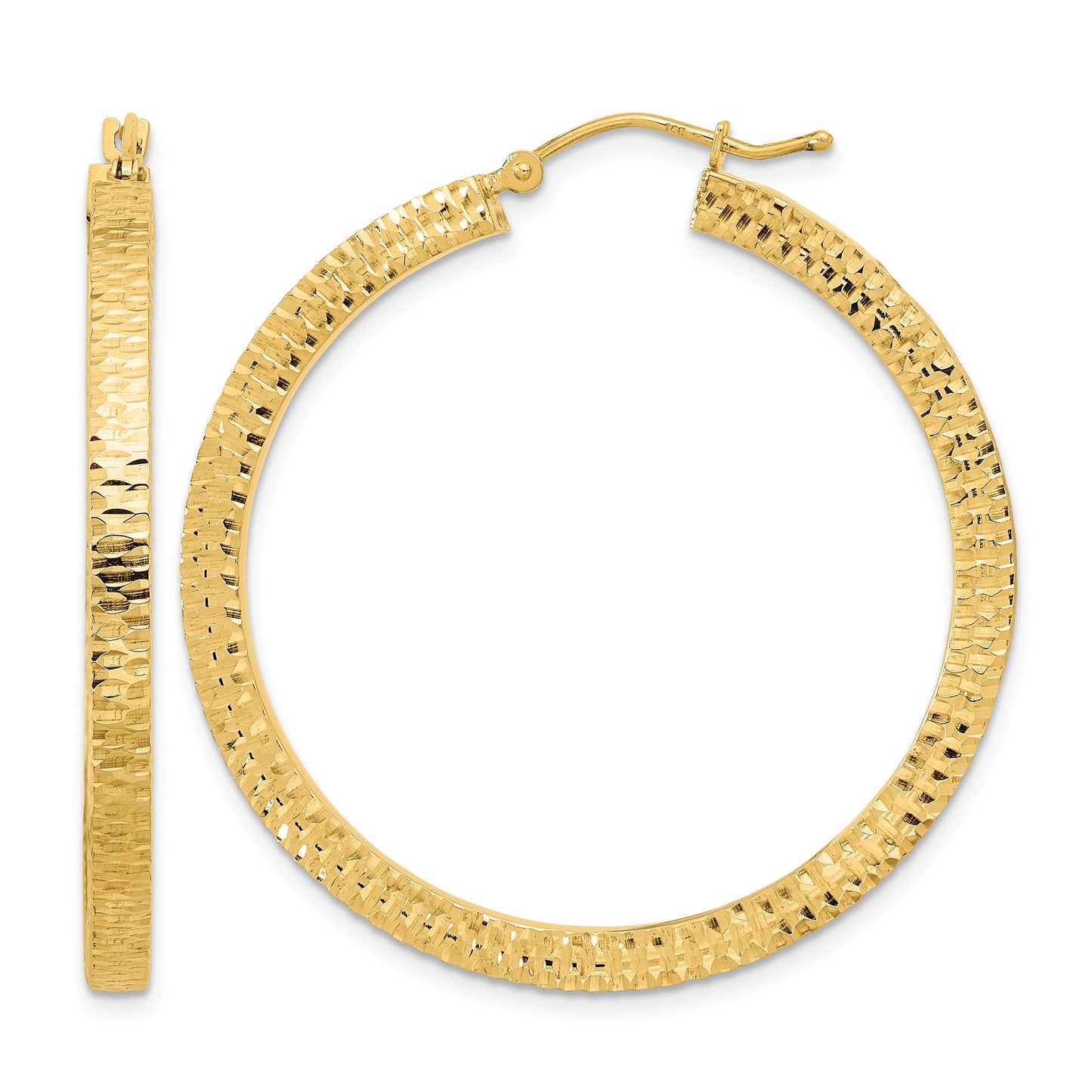 14K Polished & Hammered Hoop Earrings