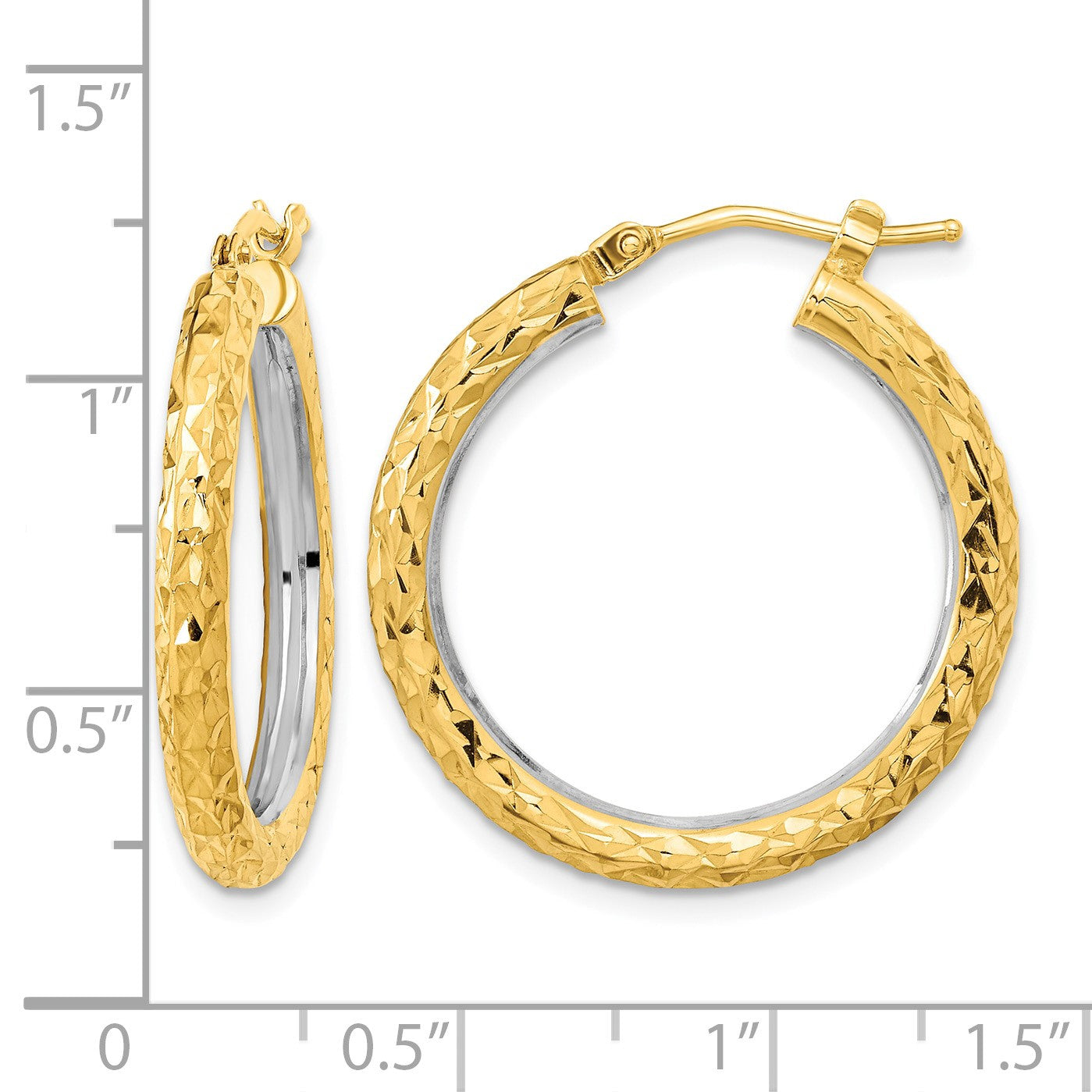 14k White Rhodium Polished Diamond-cut 3mm Circle Hoop Earrings