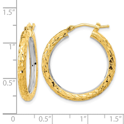 14k White Rhodium Polished Diamond-cut 3mm Circle Hoop Earrings
