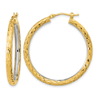 14k White Rhodium Polished Diamond-cut 3mm Circle Hoop Earrings