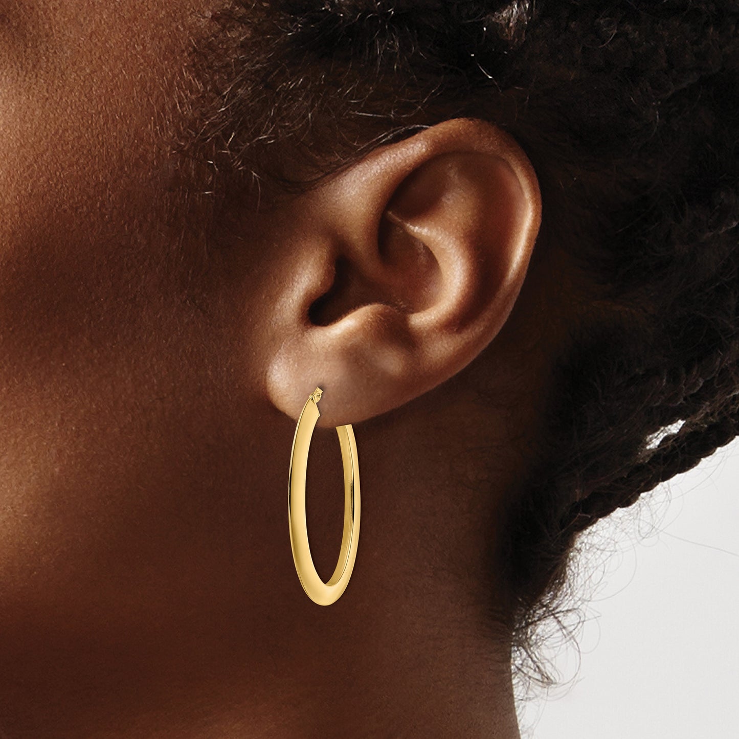 14K 2.1x38mm Polished Oval Knife-Edge Hoop Earrings
