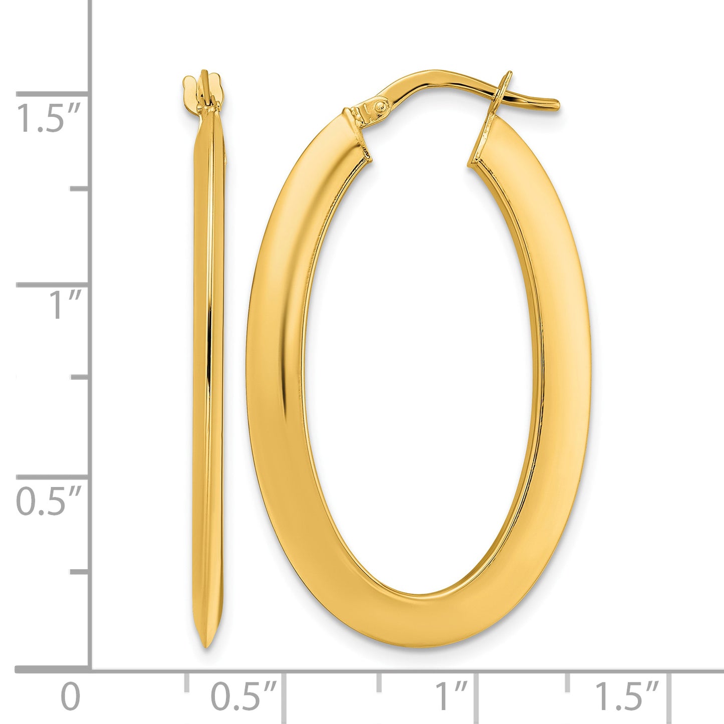 14K 2.1x38mm Polished Oval Knife-Edge Hoop Earrings