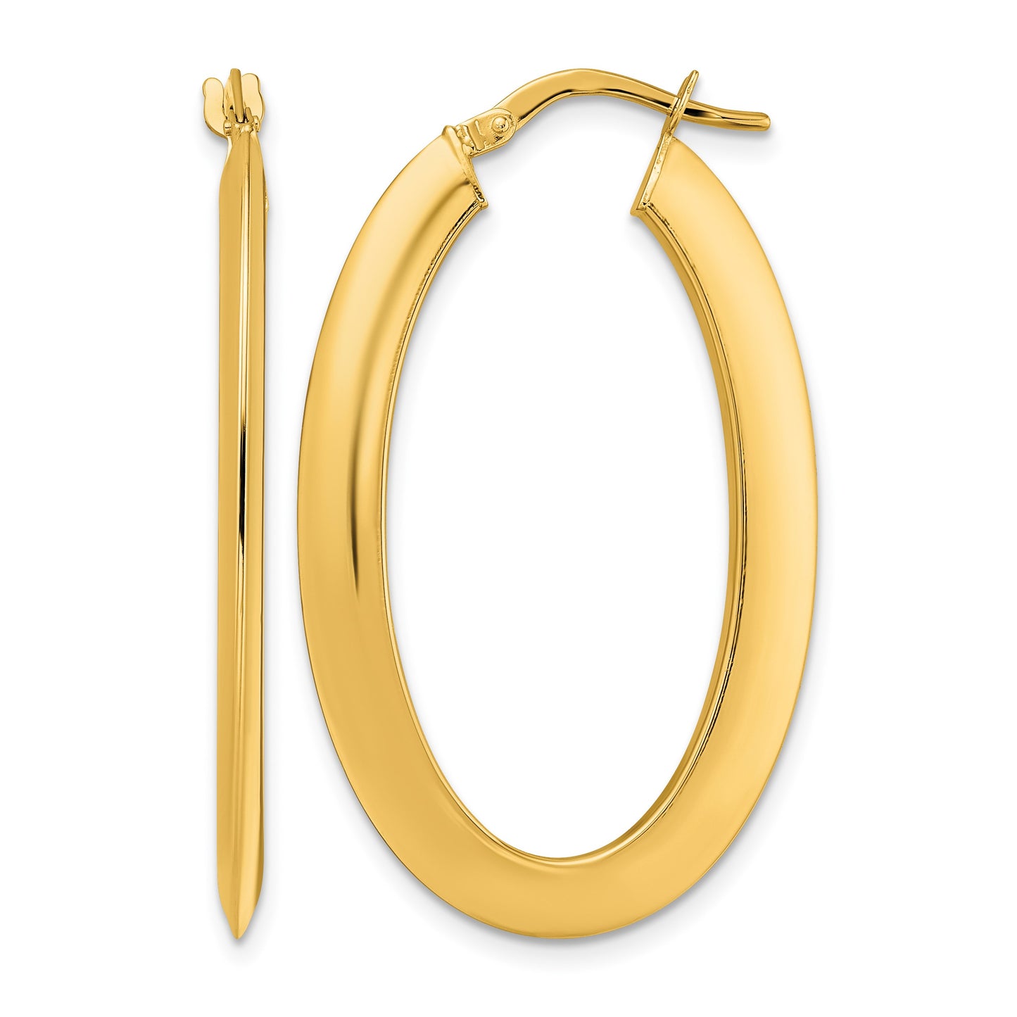 14K 2.1x38mm Polished Oval Knife-Edge Hoop Earrings