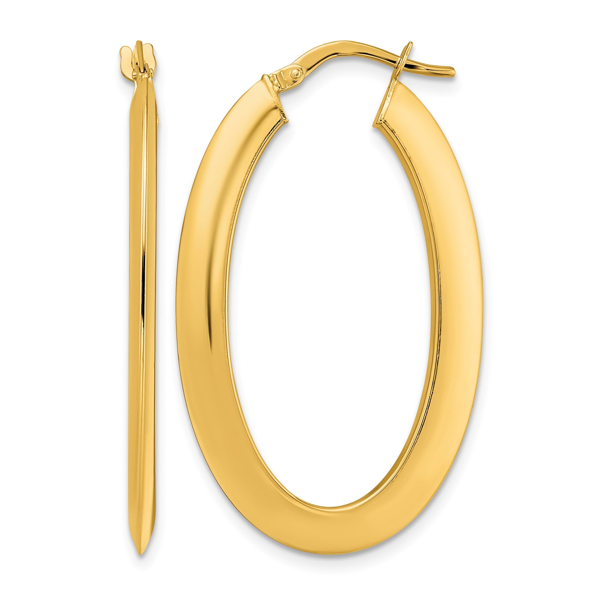 14K 2.1x38mm Polished Oval Knife-Edge Hoop Earrings