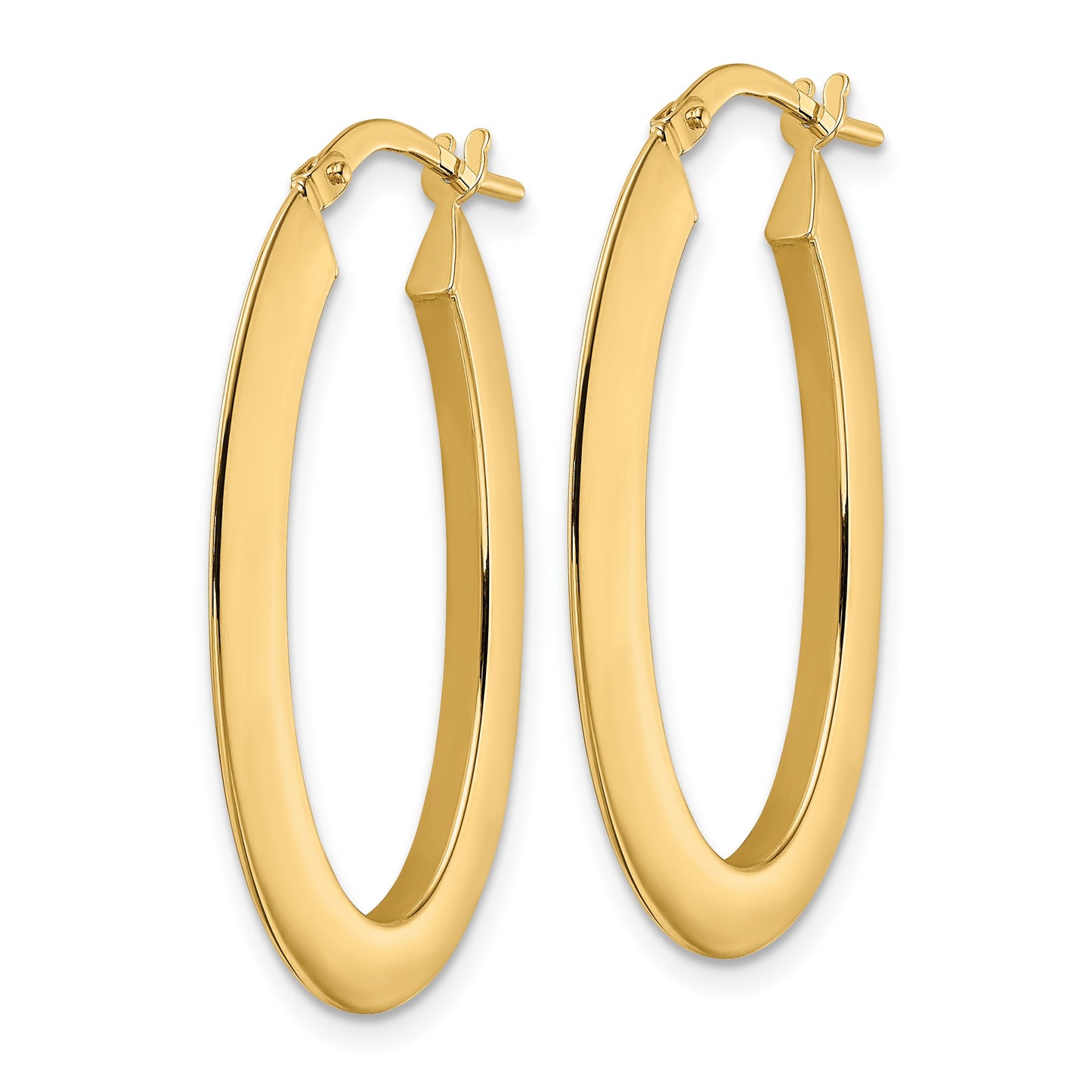 14K 2.1x33mm Polished Oval Knife-Edge Hoop Earrings