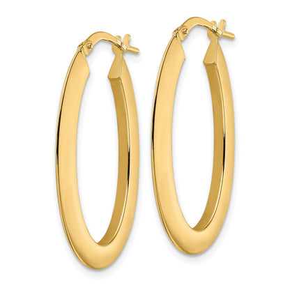 14K 2.1x33mm Polished Oval Knife-Edge Hoop Earrings