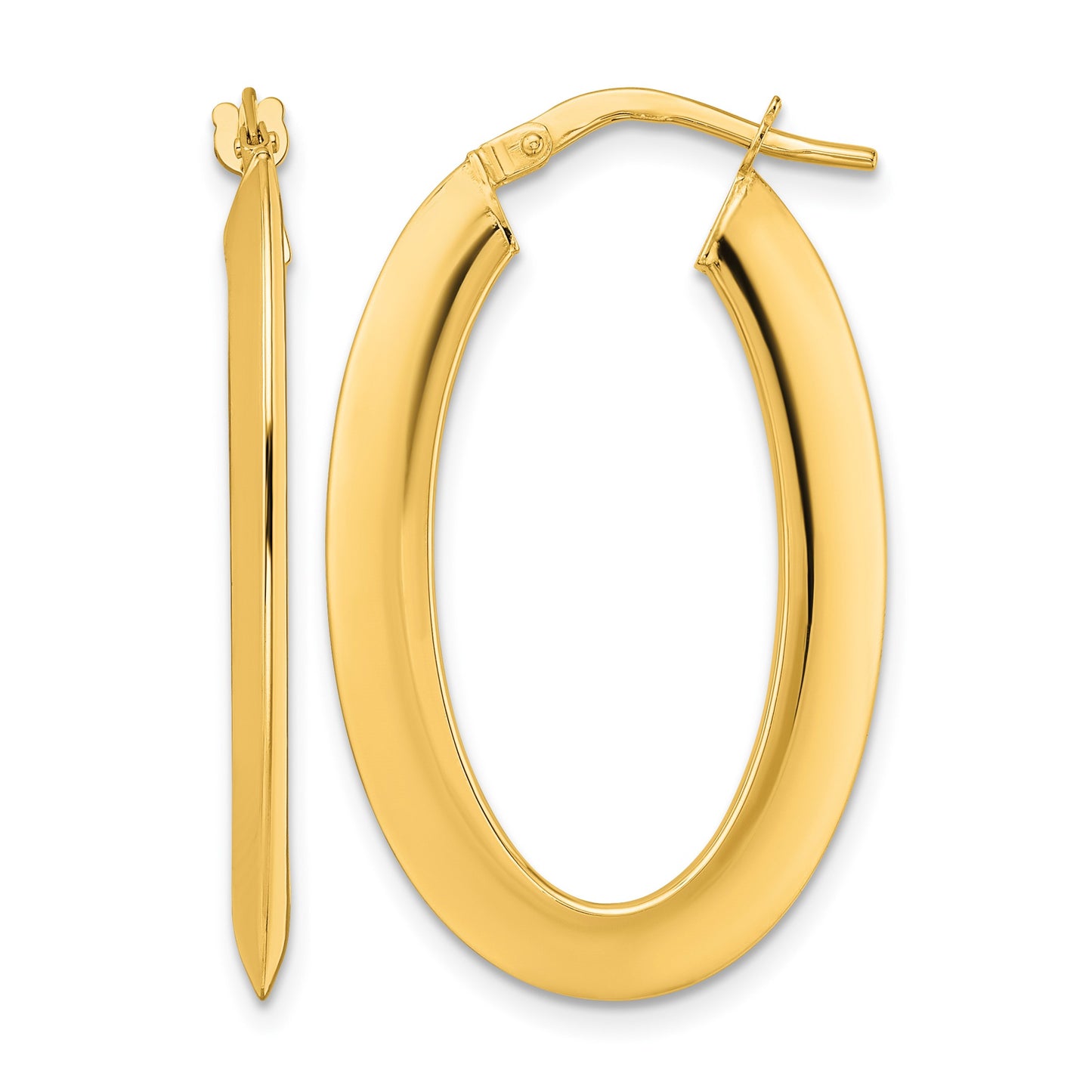 14K 2.1x33mm Polished Oval Knife-Edge Hoop Earrings