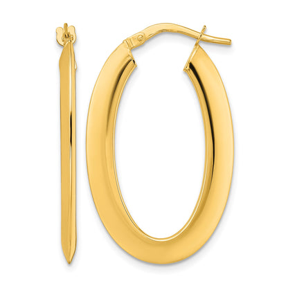14K 2.1x33mm Polished Oval Knife-Edge Hoop Earrings