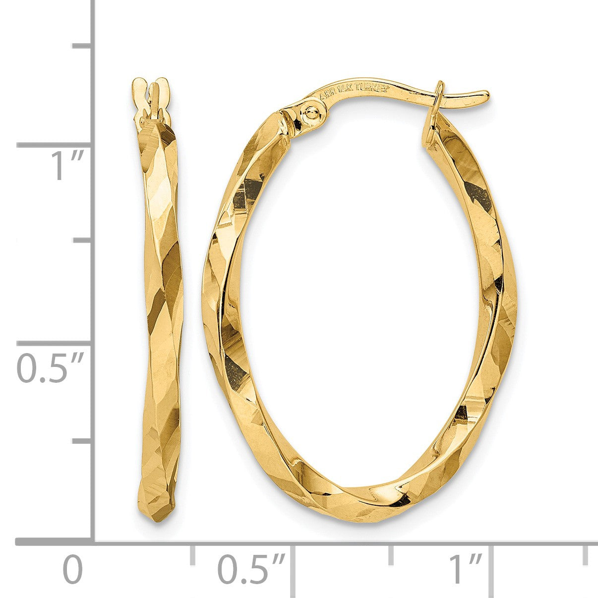 14k Twisted 2.5x20x29mm Oval Hoop Earrings