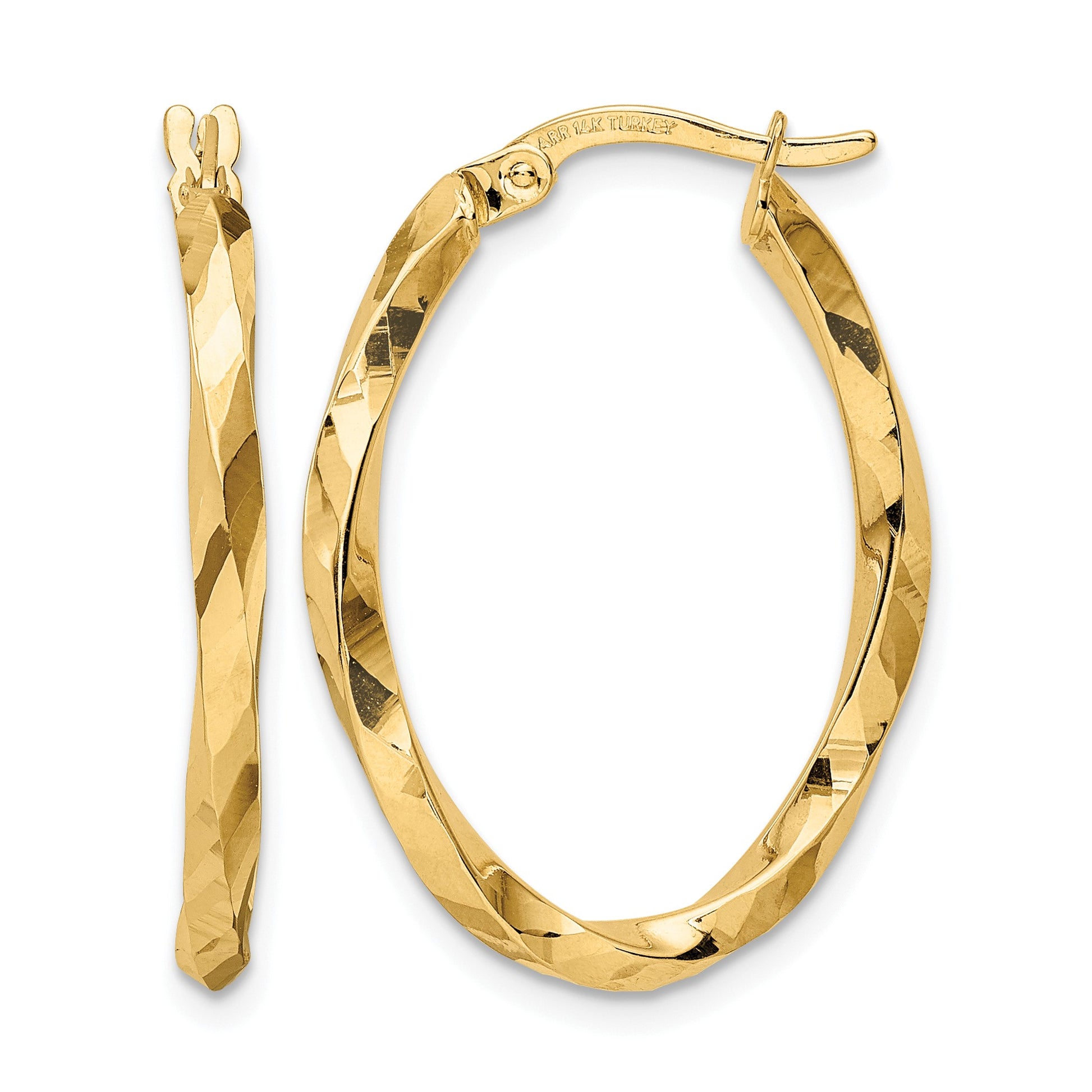 14k Twisted 2.5x20x29mm Oval Hoop Earrings