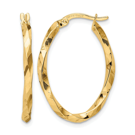 14k Twisted 2.5x20x29mm Oval Hoop Earrings