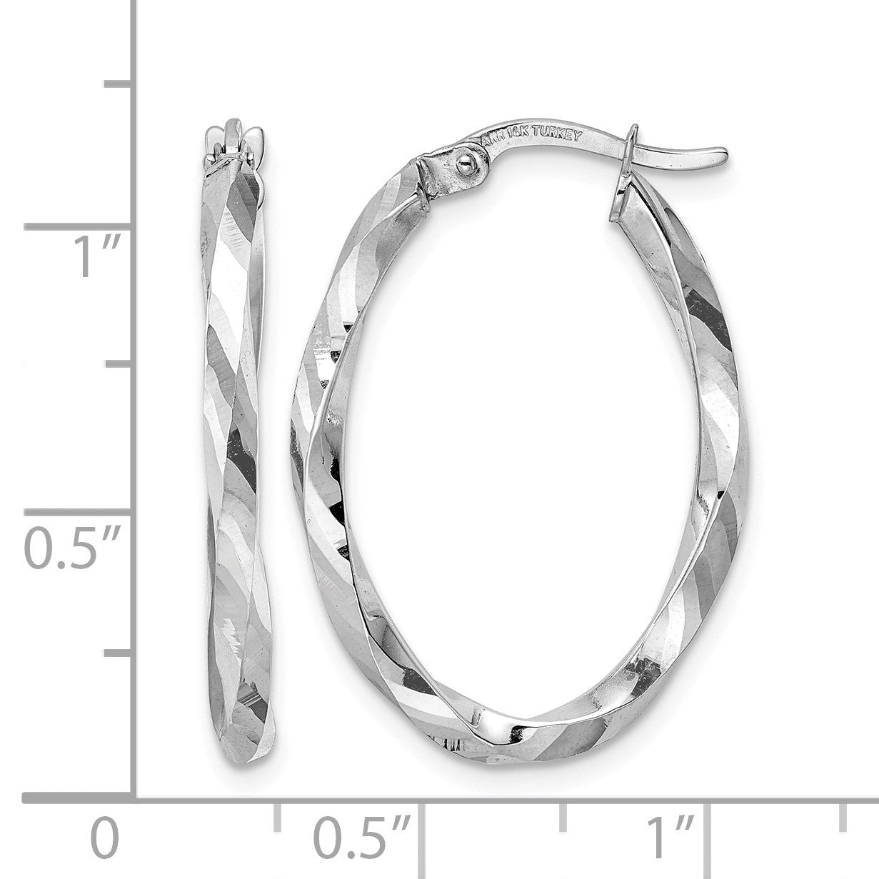 14k White Gold Polished 2.5x20x29mm Oval Hoop Earrings