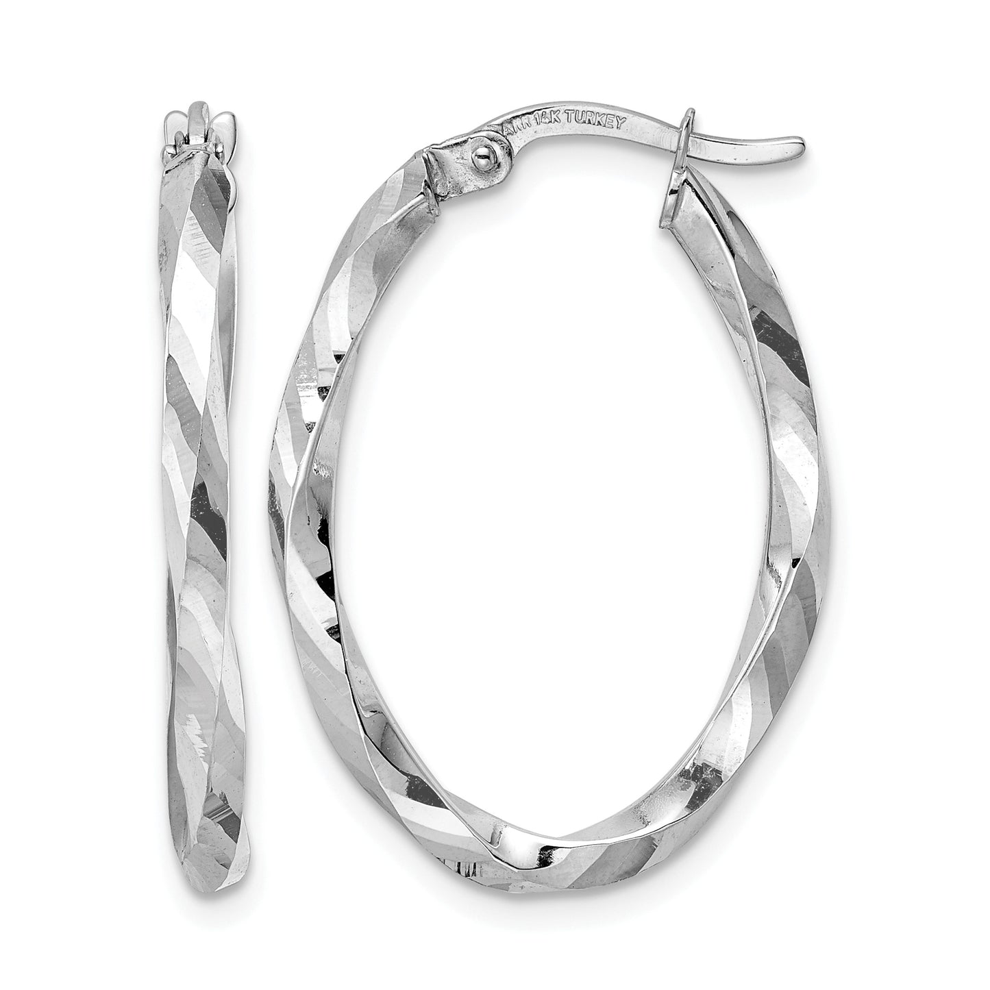 14k White Gold Polished 2.5x20x29mm Oval Hoop Earrings