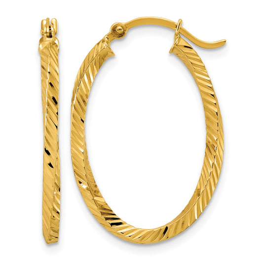 14k Twisted 2.5x20x29mm Oval Hoop Earrings