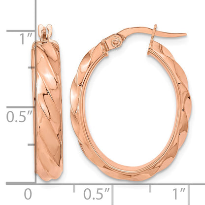 14K Rose Polished and Twisted Oval Hoop Earrings