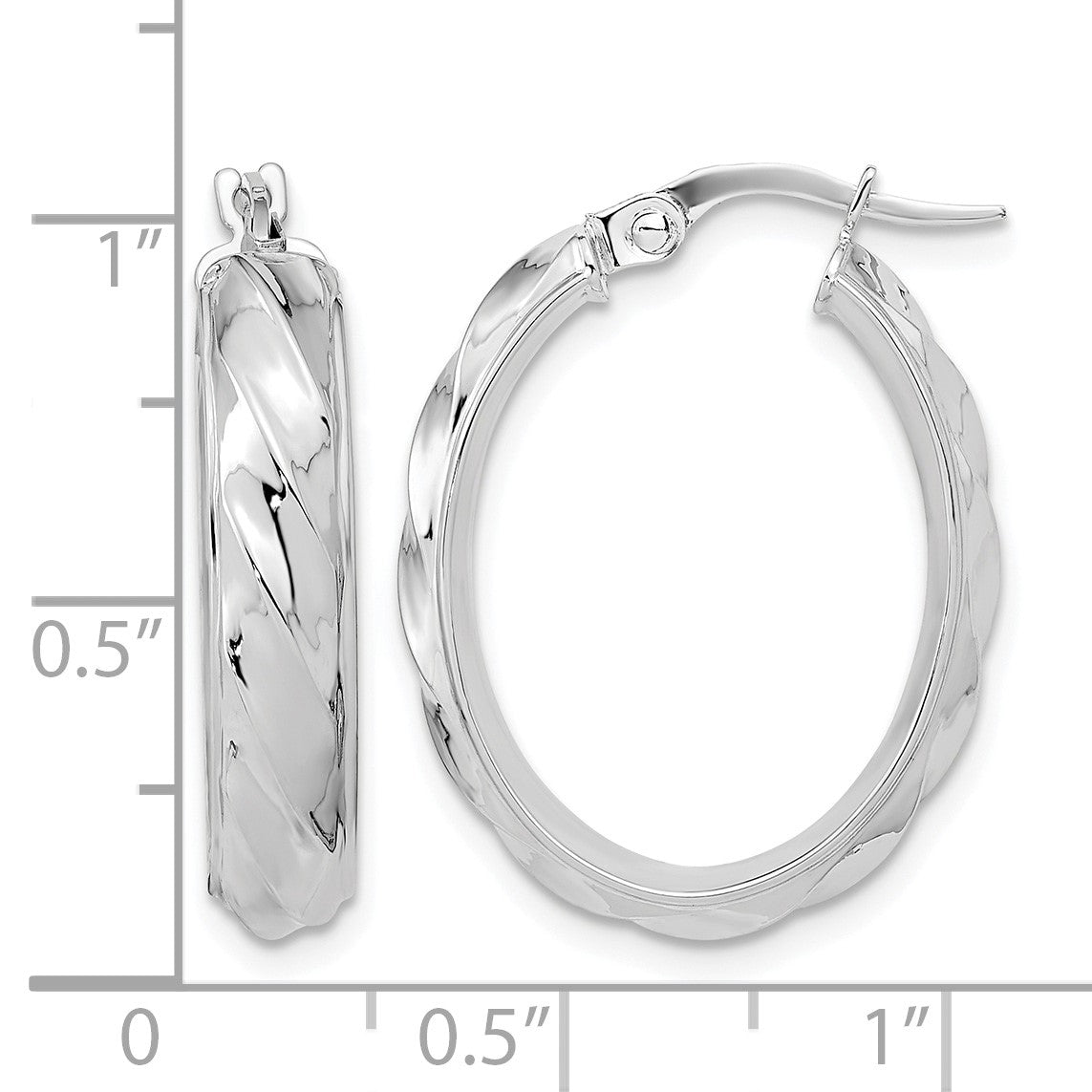 14K White Gold Polished and Twisted Oval Hoop Earrings