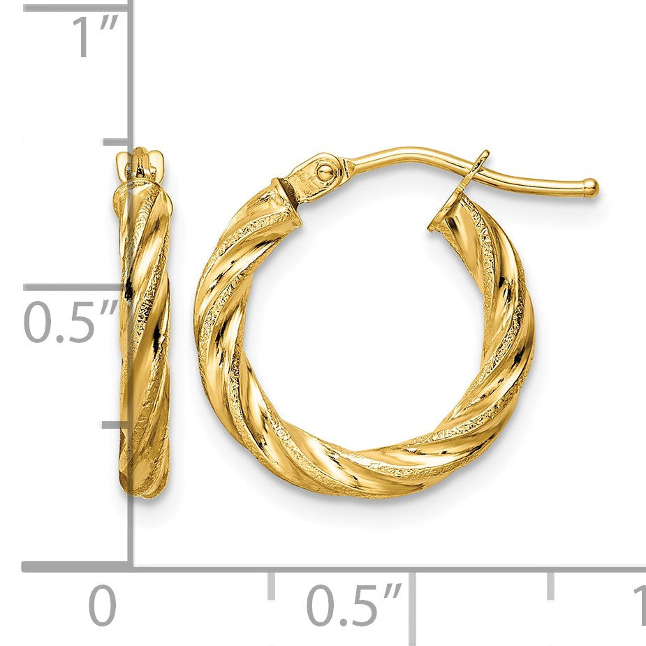 14k Polished & Textured Twisted Hoop Earrings