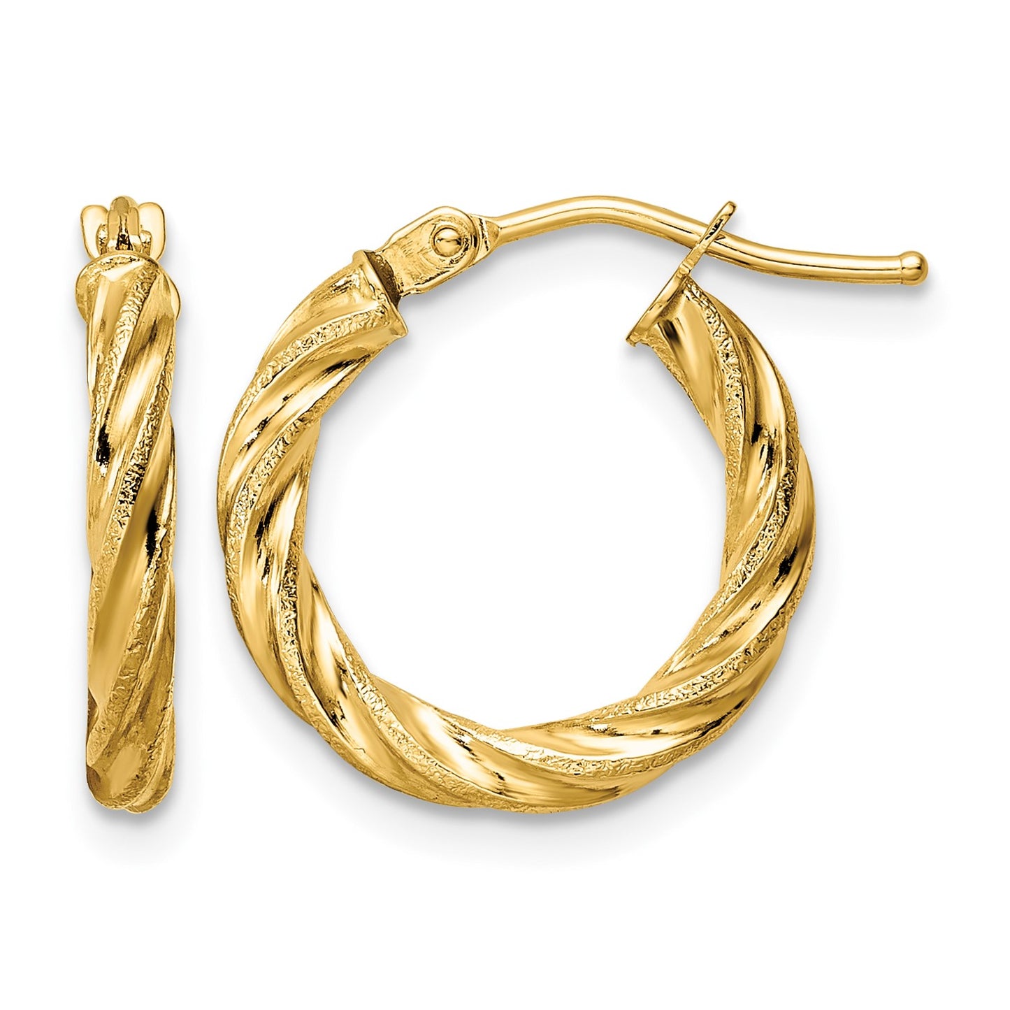14k Polished & Textured Twisted Hoop Earrings
