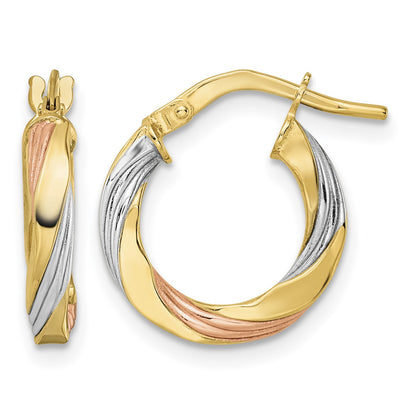14K W/Rose & White Rhodium Polished Twisted Hoop Earrings