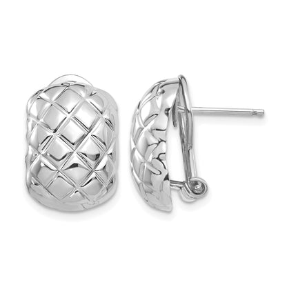 14k White Gold 12x17mm Polished Crisscross Omega Back Post Earrings