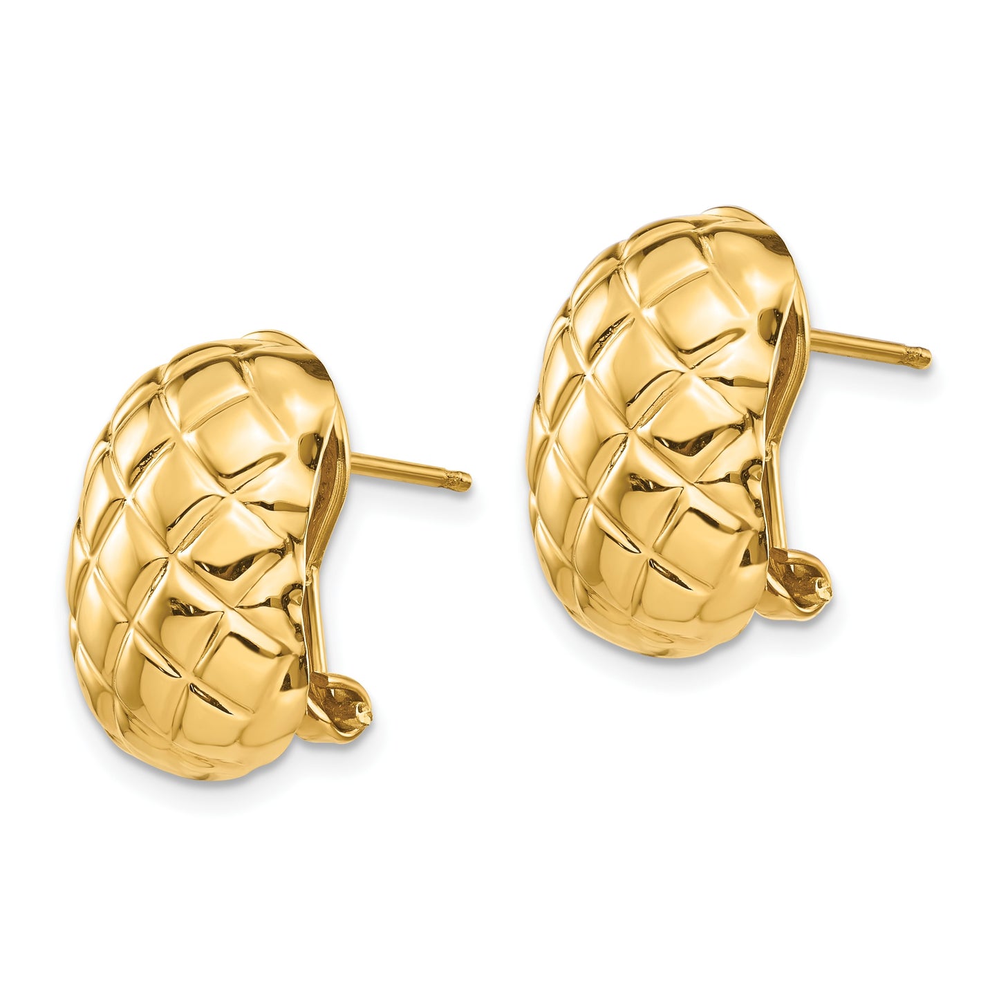 14k 12x17mm Polished Crisscross Omega Back Post Earrings