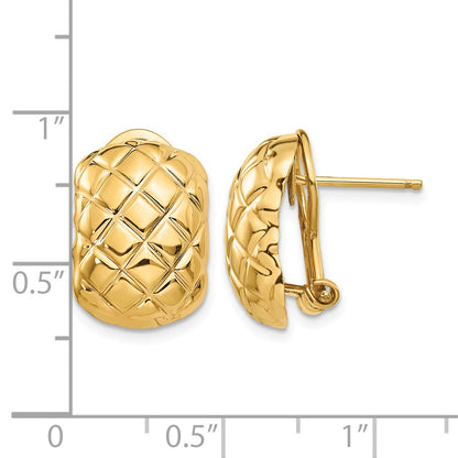 14k 12x17mm Polished Crisscross Omega Back Post Earrings