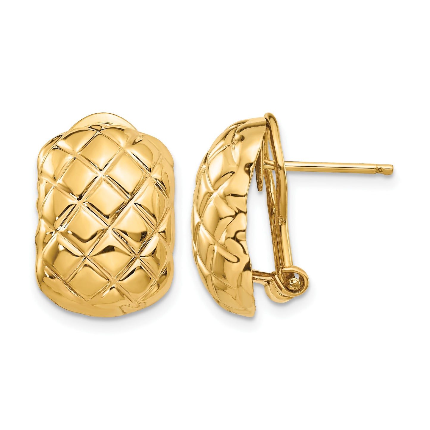 14k 12x17mm Polished Crisscross Omega Back Post Earrings