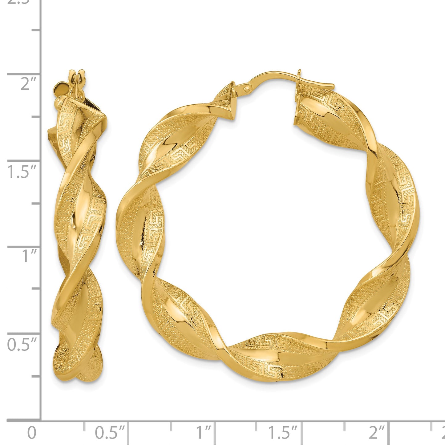 14K Polished & Greek Satin Twisted Hoop Earrings