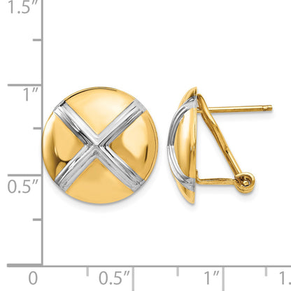 14k and White Rhodium 16mm Polished X-Circle Omega Back Post Earrings