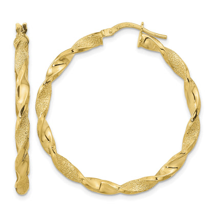 14K Polished and Textured Twisted Hoop Earrings