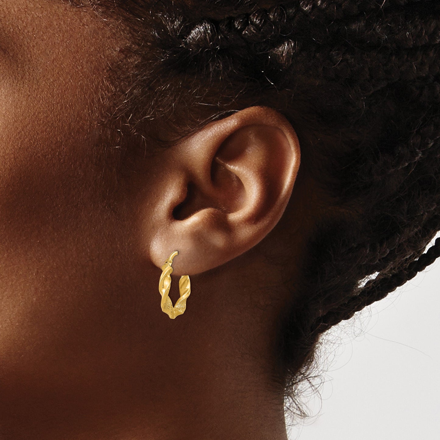 14K Polished and Textured Twisted Hoop Earrings