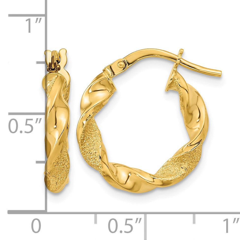 14K Polished and Textured Twisted Hoop Earrings