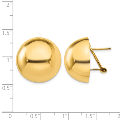 14k 20mm Polished Half Ball Omega Back Post Earrings