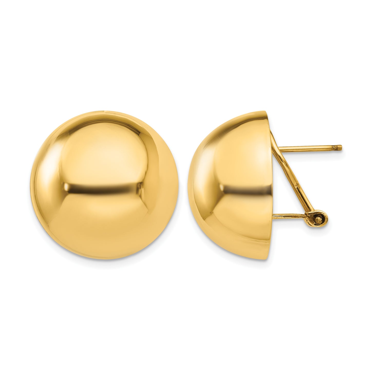 14k 20mm Polished Half Ball Omega Back Post Earrings