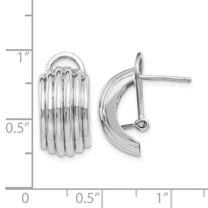 14k White Gold 9.5x16mm Polished Ribbed Half Hoop Omega Back Post Earrings