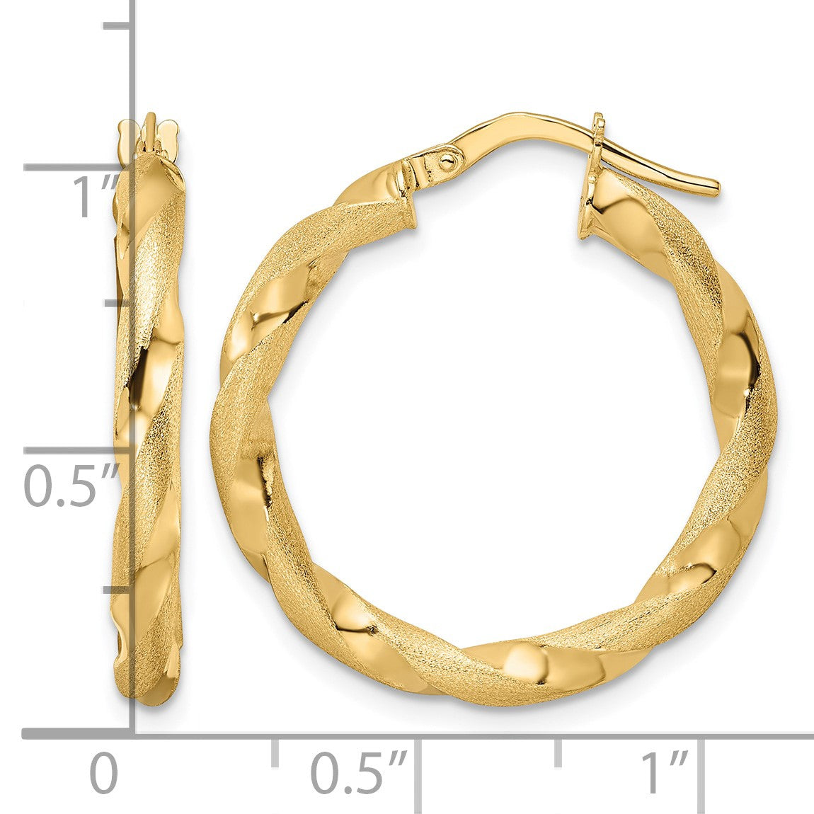 14K Brushed and Polished Twisted Hoop Earrings