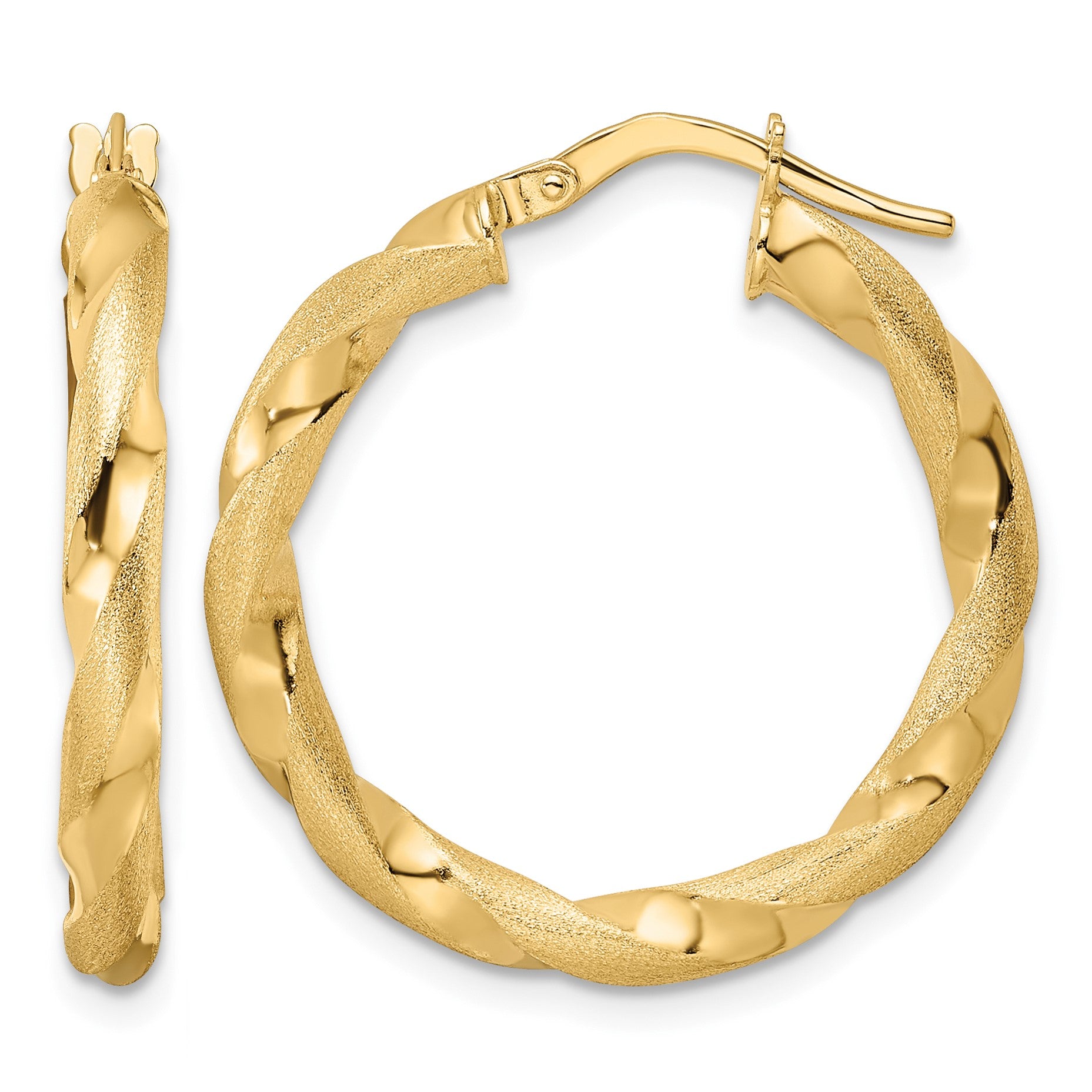 14K Brushed and Polished Twisted Hoop Earrings